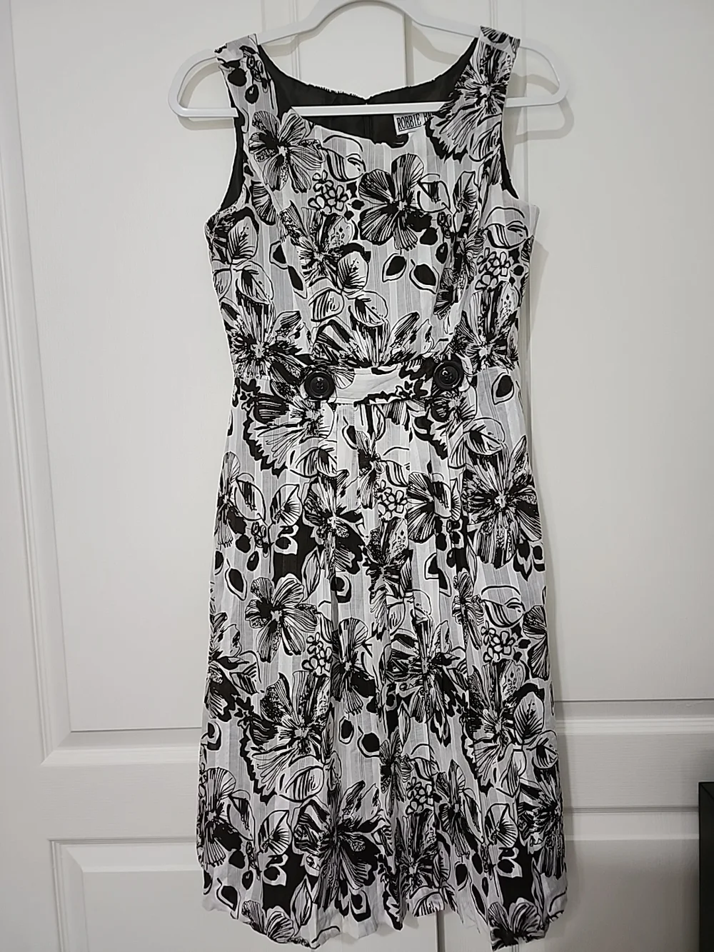 Robbie‎ Bee Dress Womens Size 6 Brown White Floral Sleeveless Pockets Lined